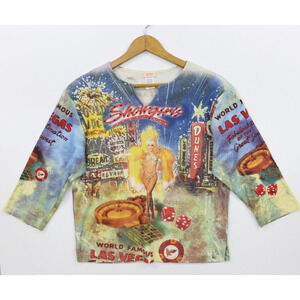 BOAS Vintage Y2K Vegas Showgirl Print Women's 3/4 Sleeve Large 100% Cotton